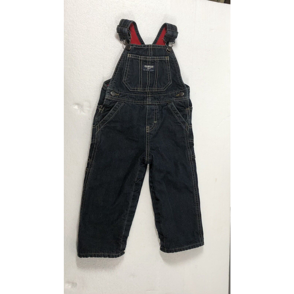 Oshkosh B’Gosh 24 Months Y2K VTG  Overall  Blue Jean Bibs Red Fleece Lined